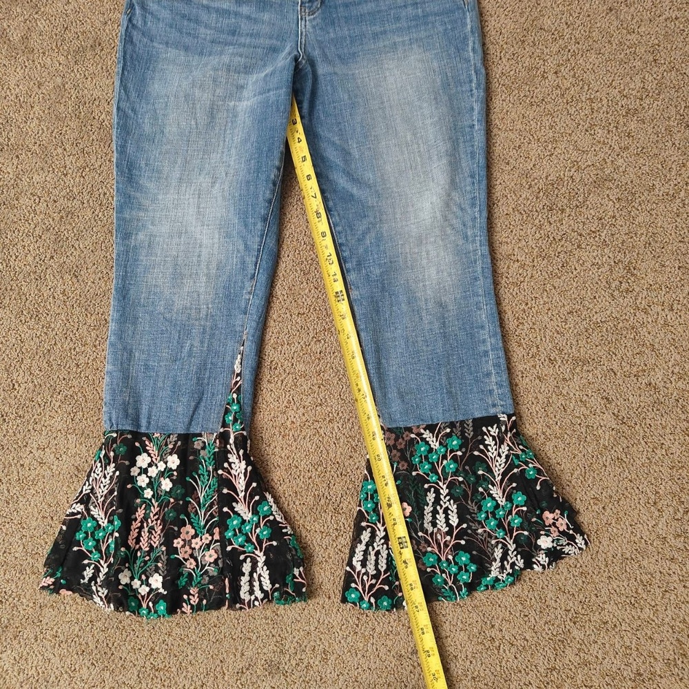 Pilcro And The Letterpress Pants Womens 31 Blue Flare Floral‎ Embroidered Unique - Picture 10 of 14